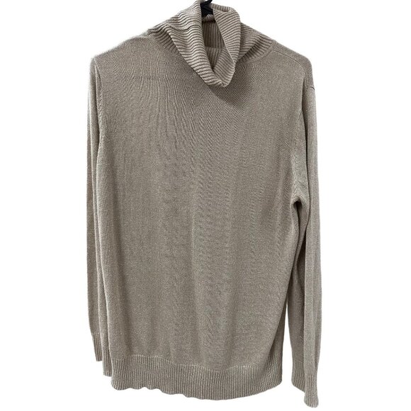 🍒 2/$20 🍒 Light Gold Shimmer Tan Thin Turtleneck Sweater sz Large - Picture 1 of 4